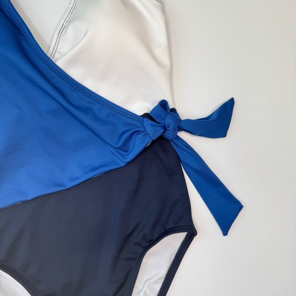 NWT DOLPHIN Aquashape Wrap Front One Piece Swimsuit Navy Capri Blue Size 8 - Picture 4 of 16